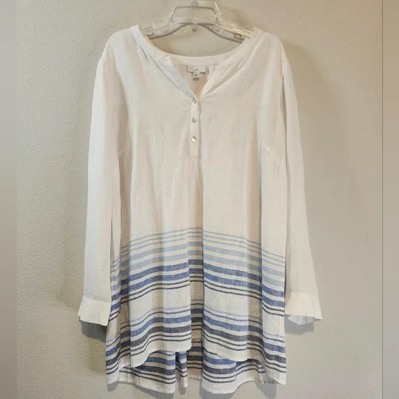 J. Jill Linen Viscose Blue Stripe Breezy Tunic Size XL NWOT - Picture 7 of 10